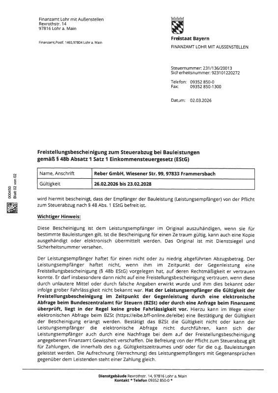 Freistellungsbescheinigung Finanzamt 2026